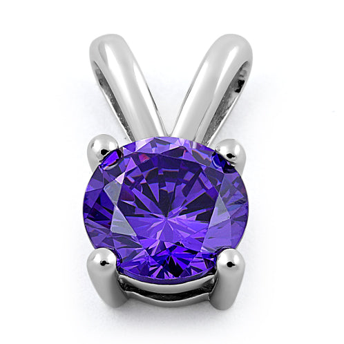 Sterling Silver Round Amethyst CZ Pendant