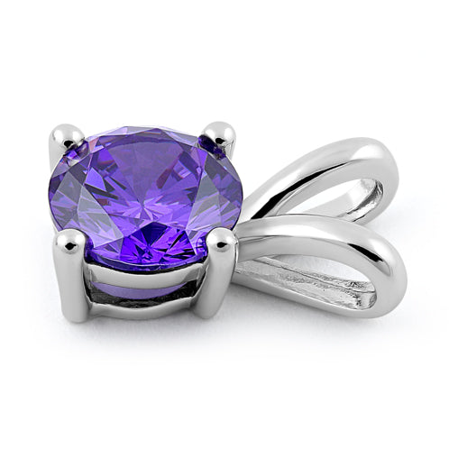 Sterling Silver Round Amethyst CZ Pendant