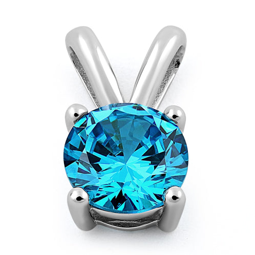 Sterling Silver Round Aqua Blue CZ Pendant