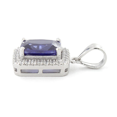 Sterling Silver Tanzanite Rectangular CZ Pendant