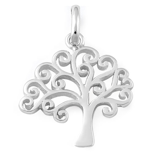 Sterling Silver Curly Hearts Tree of Life Pendant