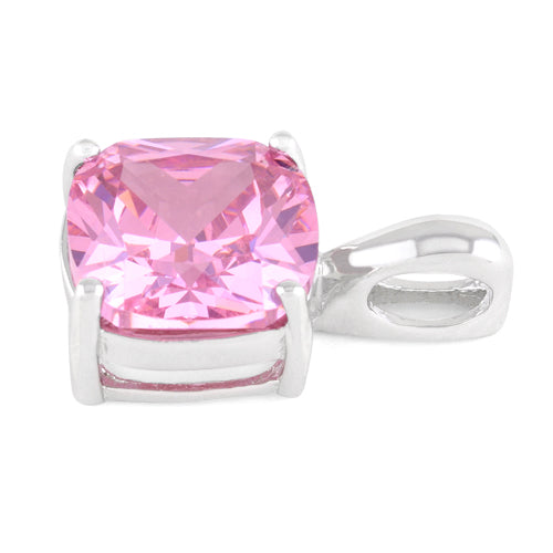 Sterling Silver Cushion Cut Pink CZ Pendant