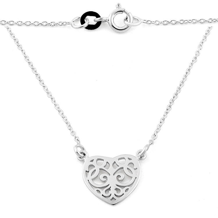 Sterling Silver Heart Filigree Necklace