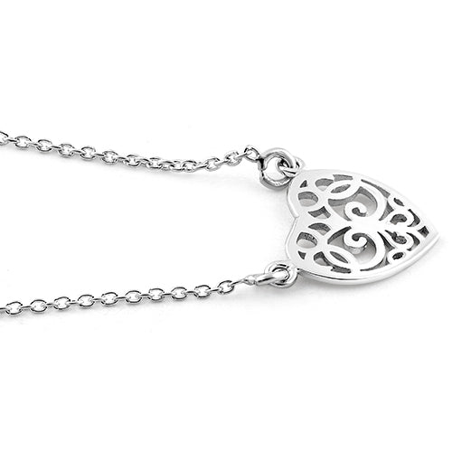 Sterling Silver Heart Filigree Necklace