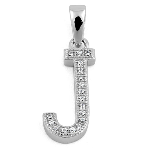 Sterling Silver Letter J CZ Pendant