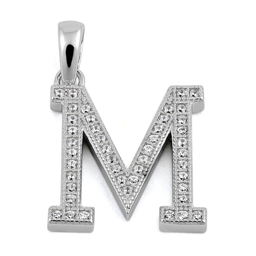 Sterling Silver Letter M CZ Pendant