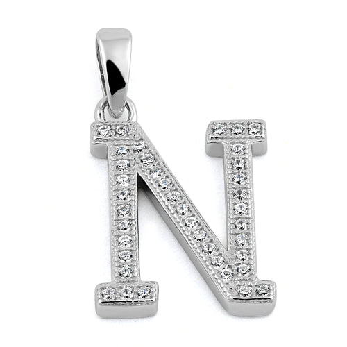 Sterling Silver Letter N CZ Pendant