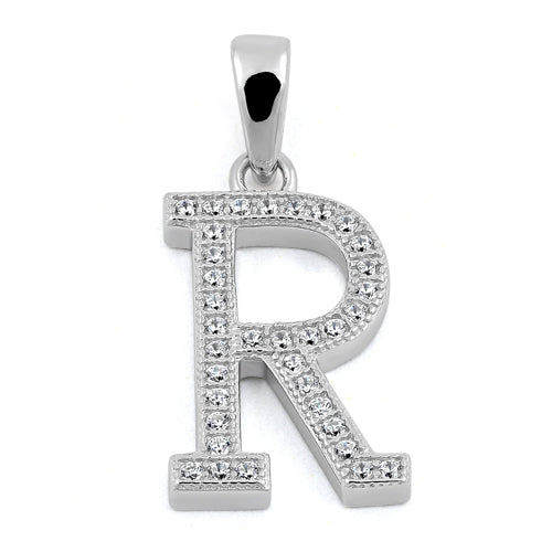 Sterling Silver Letter R CZ Pendant