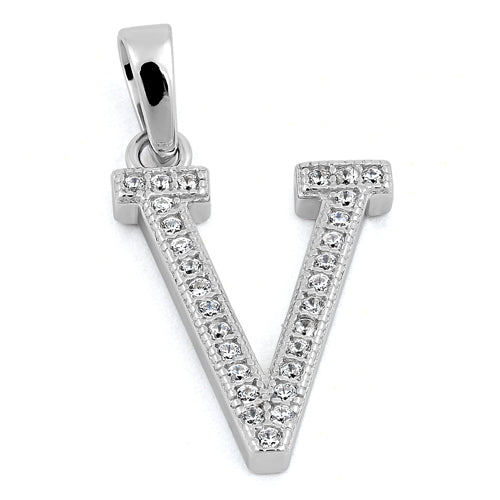 Sterling Silver Letter V CZ Pendant