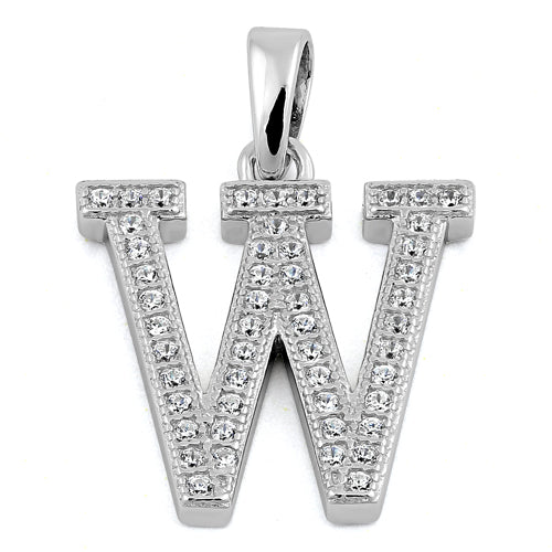 Sterling Silver Letter W CZ Pendant