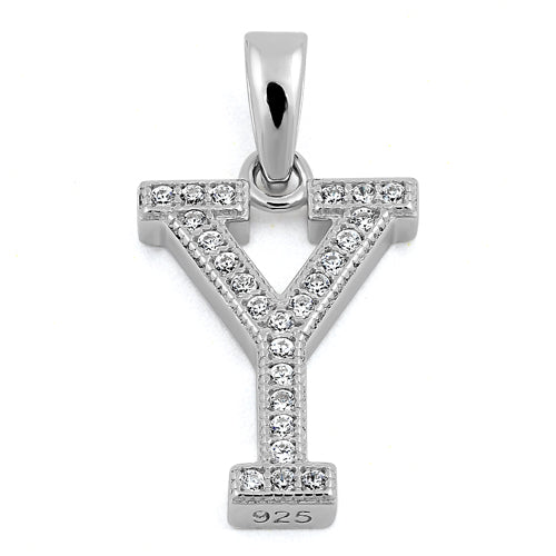 Sterling Silver Letter Y CZ Pendant