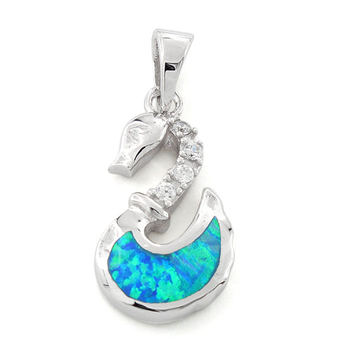 Sterling Silver Lab Opal Swan CZ Pendant