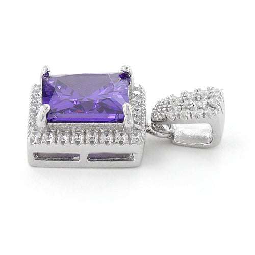 Sterling Silver Princess Cut Amethyst CZ Pendant