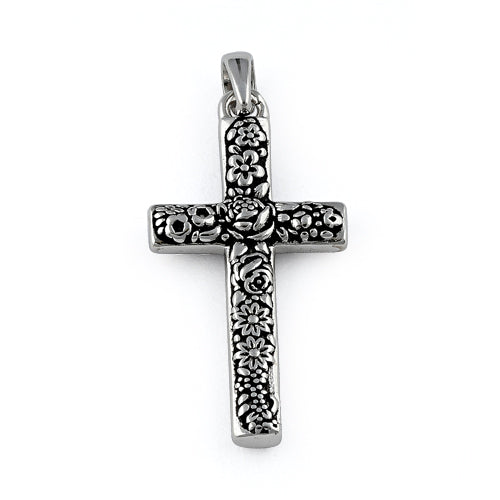 Sterling Silver Flora Cross Pendant