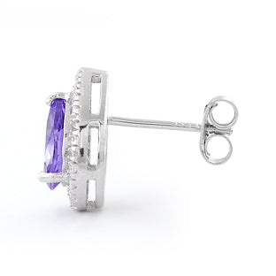 Sterling Silver Amethyst Drop CZ Earrings