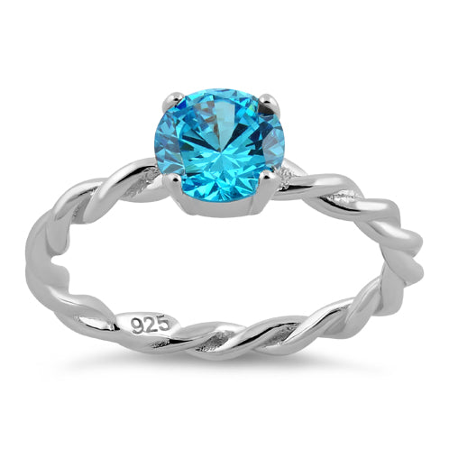 Sterling Silver Aqua Twisted Band CZ Ring