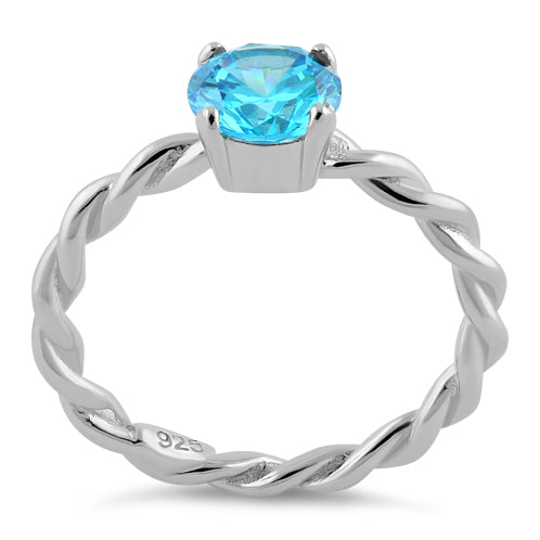 Sterling Silver Aqua Twisted Band CZ Ring