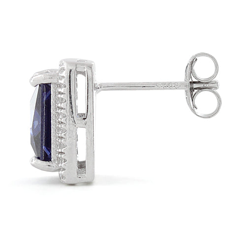 Sterling Silver Princess Cut Tanzanite CZ Earrings