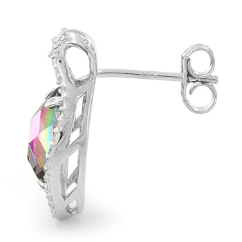 Sterling Silver Rainbow Topaz Oval Marquise CZ Earrings