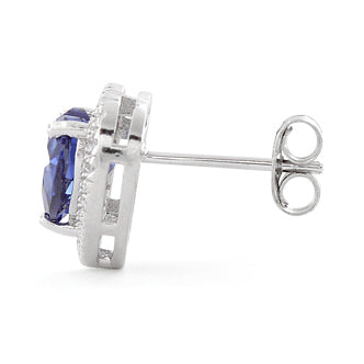 Sterling Silver Tanzanite Small Heart CZ Earrings