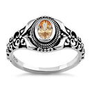Sterling Silver Austere Oval Cut Champagne CZ Ring