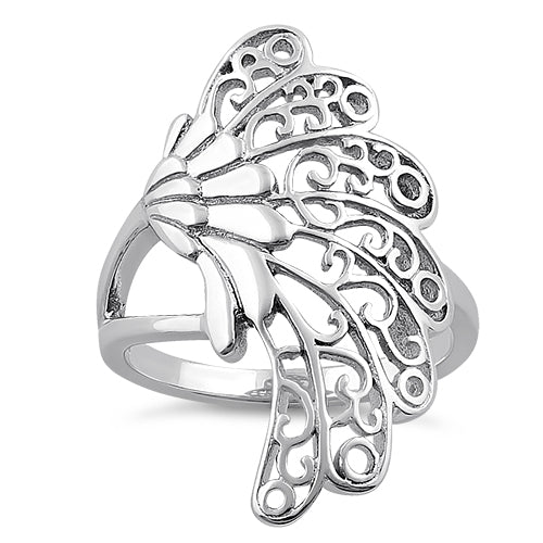 Sterling Silver Crane Wing Feathers Ring