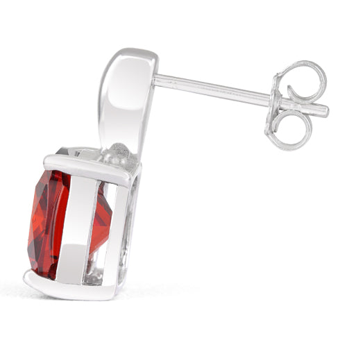Sterling Silver Cushion Cut Garnet CZ Earrings