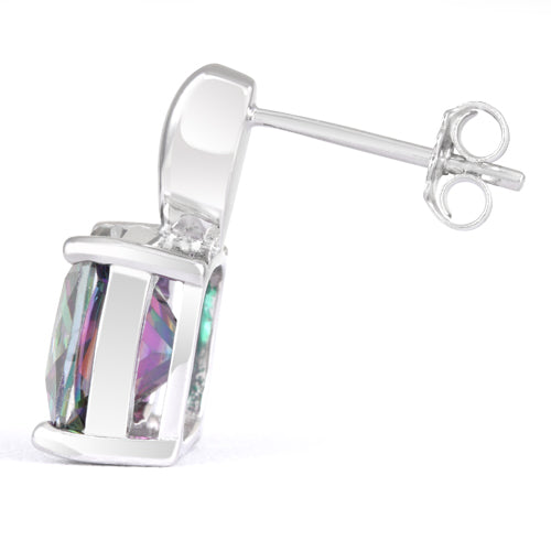 Sterling Silver Cushion Cut Rainbow Topaz CZ Earrings