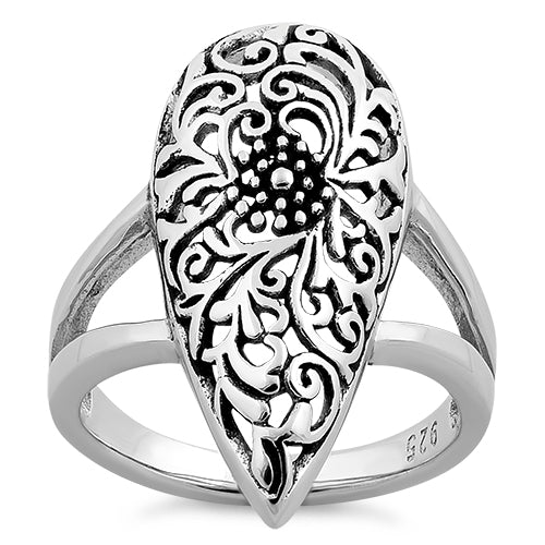 Sterling Silver Filigree Floral Teardrop Ring