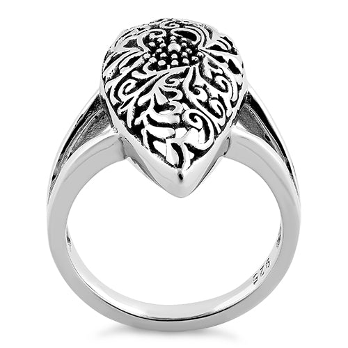 Sterling Silver Filigree Floral Teardrop Ring