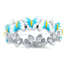 Sterling Silver Hand-Painted Paradise Blue & White Butterfly Enamel Ring