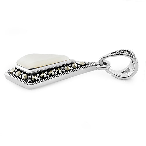 Sterling Silver Mother of Pearl Drop Marcasite Pendant