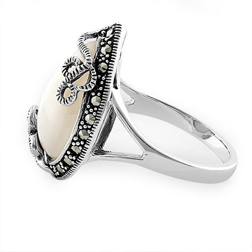 Sterling Silver Pear Shape Mother of Pearl Marcasite Ring