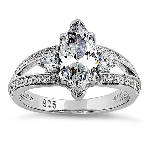 Sterling Silver Pristine  Marquise Cut Clear CZ Ring