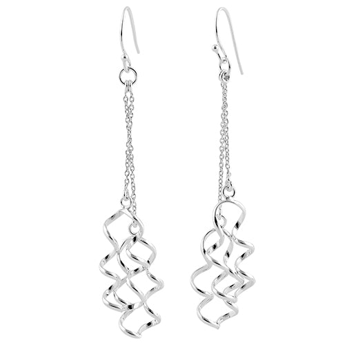 Sterling Silver Twisted Chain Dangle Hook Earrings