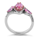 Sterling Silver Two-Tone Rose Gold Plated Marquise & Pear Cut Pink CZ Ring