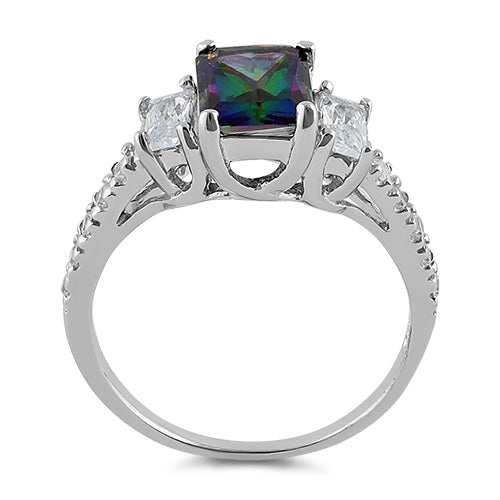 Sterling Silver Rectangular Rainbow Topaz CZ Ring