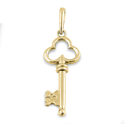 Solid 14K Yellow Gold Clover Key Pendant