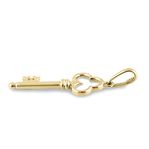 Solid 14K Yellow Gold Clover Key Pendant