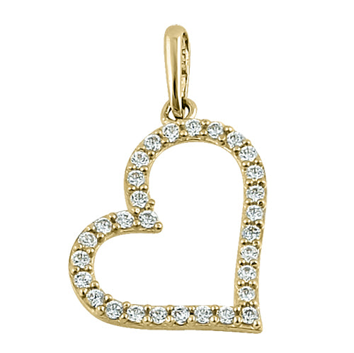 Solid 14K Yellow Gold Heart Clear CZ Pendant