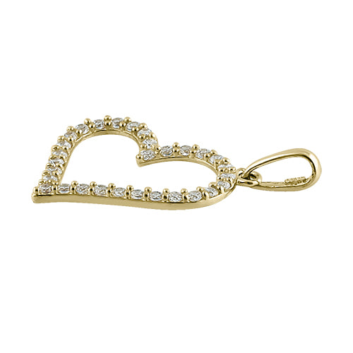 Solid 14K Yellow Gold Heart Clear CZ Pendant