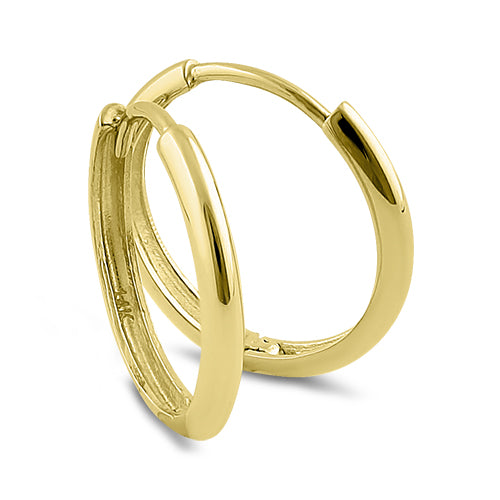 Solid 14K Yellow Gold 1.5mm x 14mm Plain Hoop Earrings