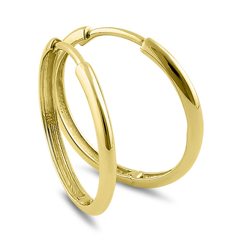 Solid 14K Yellow Gold 1.5mm x 18mm Plain Hoop Earrings