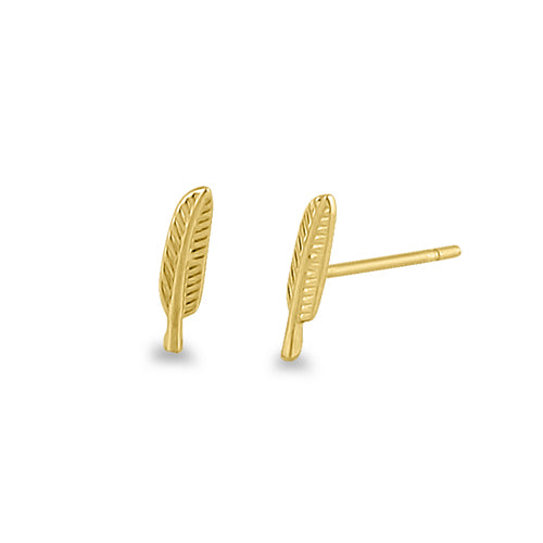 Solid 14K Yellow Gold Feather Stud Earrings