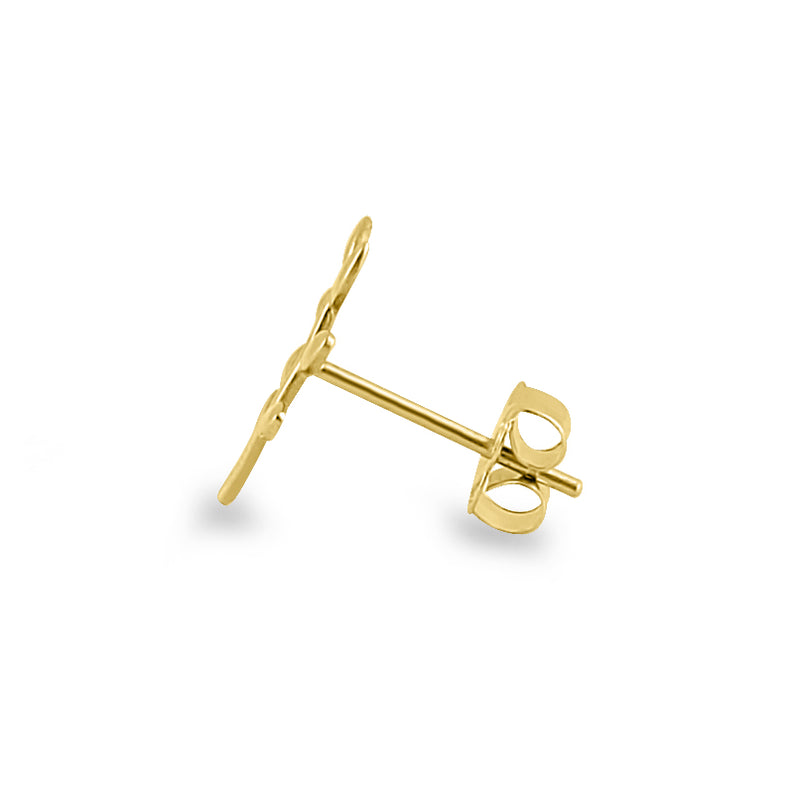 Solid 14K Yellow Gold Trendy Branch Stud Earrings