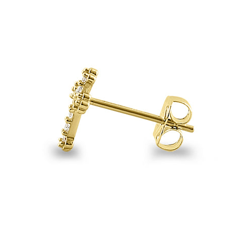 Solid 14K Yellow Gold Clear CZ Cross Stud Earrings