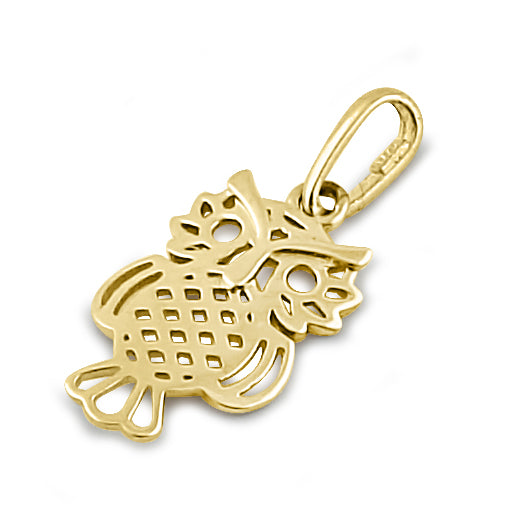 Solid 14K Yellow Gold Owl Pendant