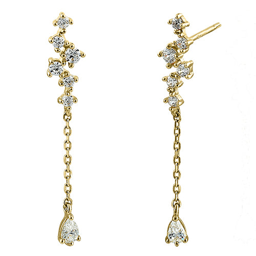 Solid 14K Yellow Gold Sparkle Clear CZ Pear Dangle Stud Earrings