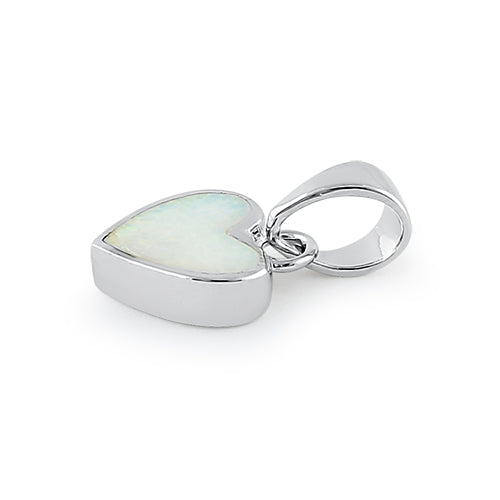 Sterling Silver Small Heart White Lab Opal Pendant