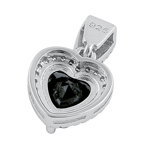 Sterling Silver Black Big Heart CZ Pendant